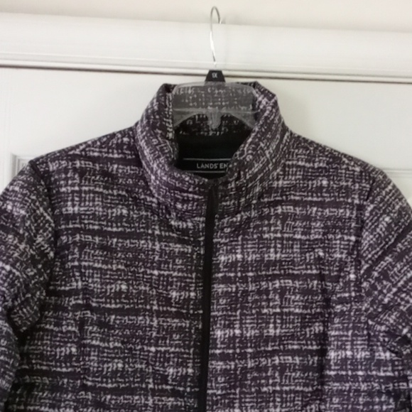 Lands End Black Tweed Print Down Puffer Jacket - Picture 7 of 8